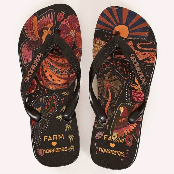 Farm Rio Havaianas Beleza Mix Boho Tropical Jungle Print Thong Flip Flop Sandals - Picture 4 of 9